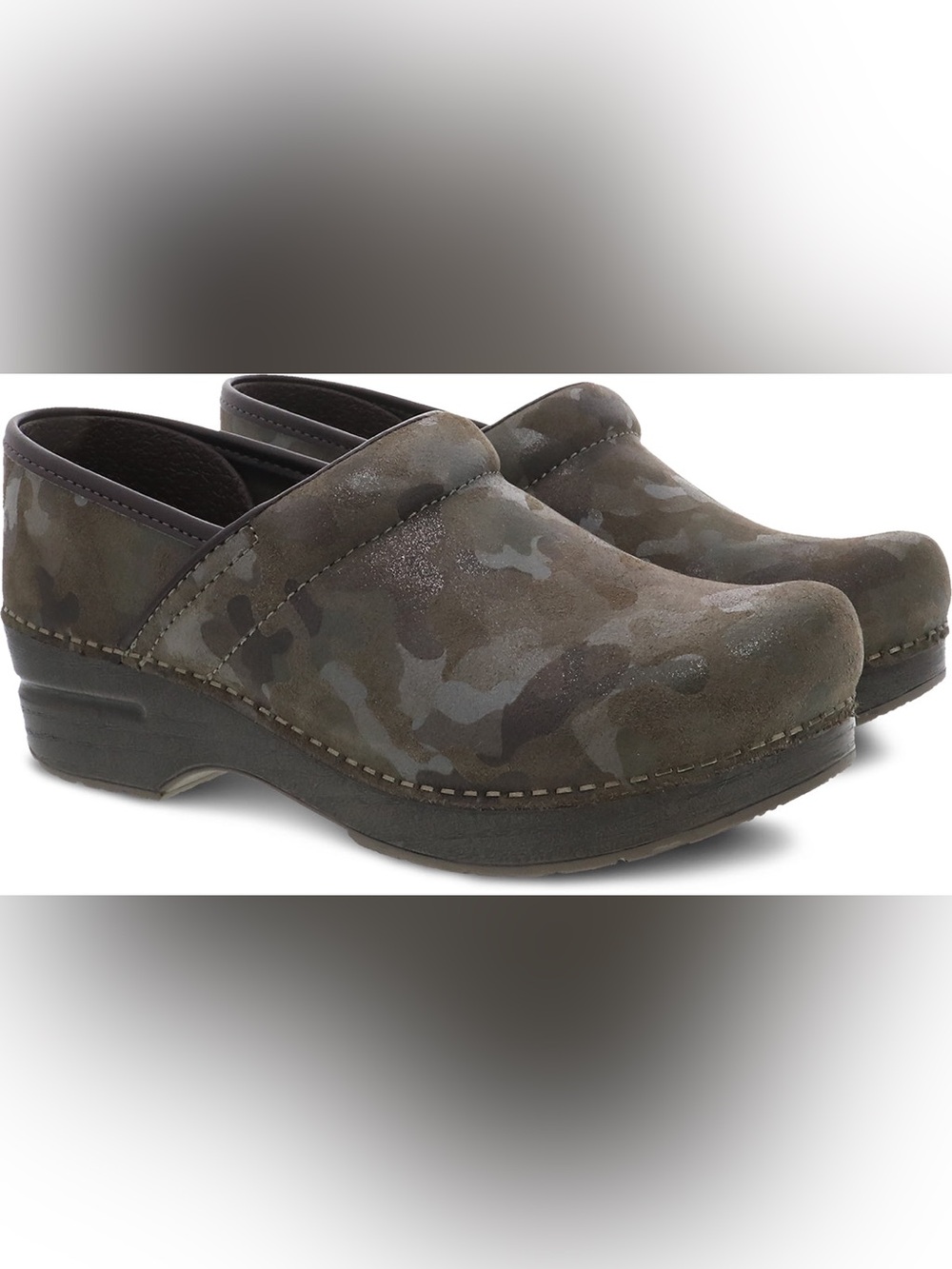Dansko Olive Professional Camo Suede Slip-On Clogs